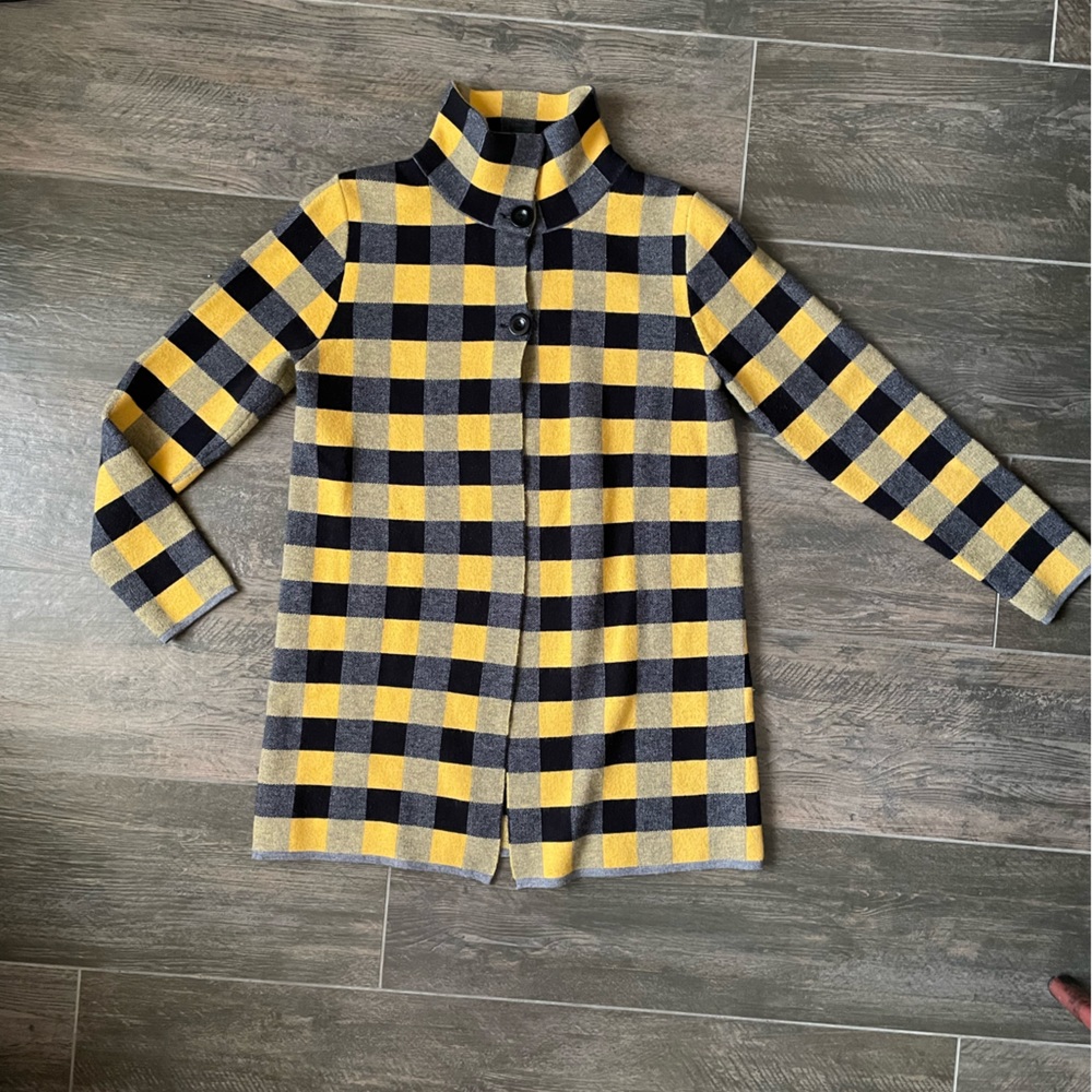 Patrizia Luca Milano Black and Yellow Checkered Sweater size Small